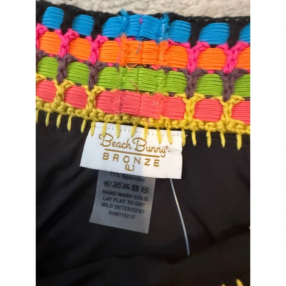 Beach Bunny Bronze Black Neon Crochet Ruched Scrunch Butt Bikini Bottoms Large